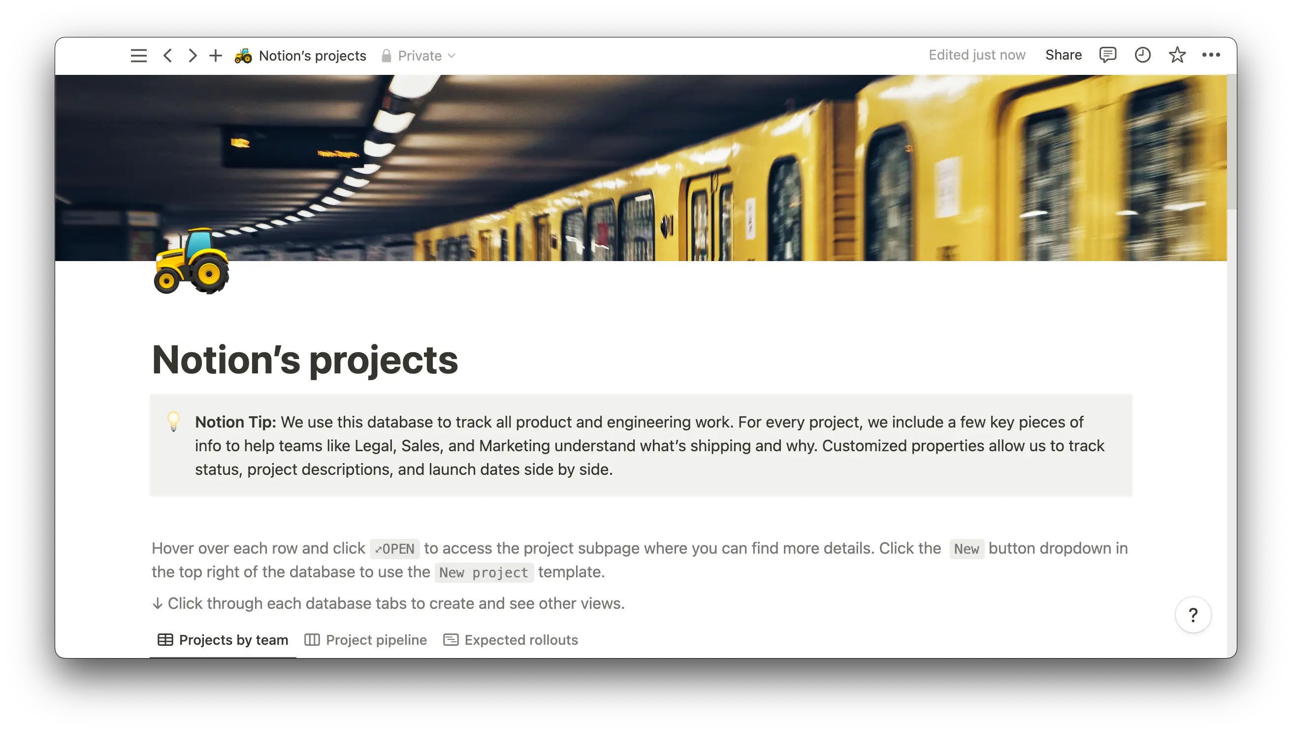 Notion's projects template