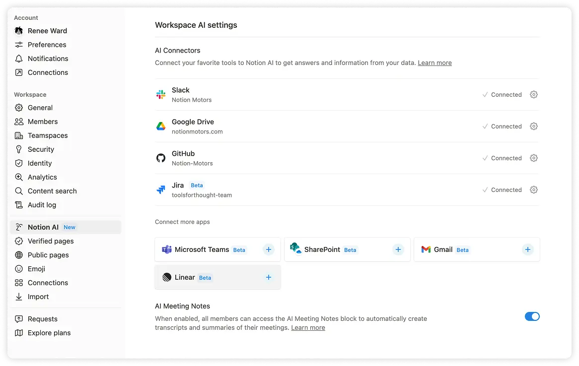 AI Connector settings