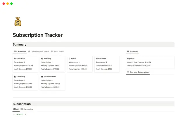 Subscription Tracker
